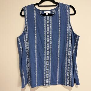 J. Jill Top Sleeveless Shirt Tank Blue White Eyelet Lace Embroidery Plus Size 2X
